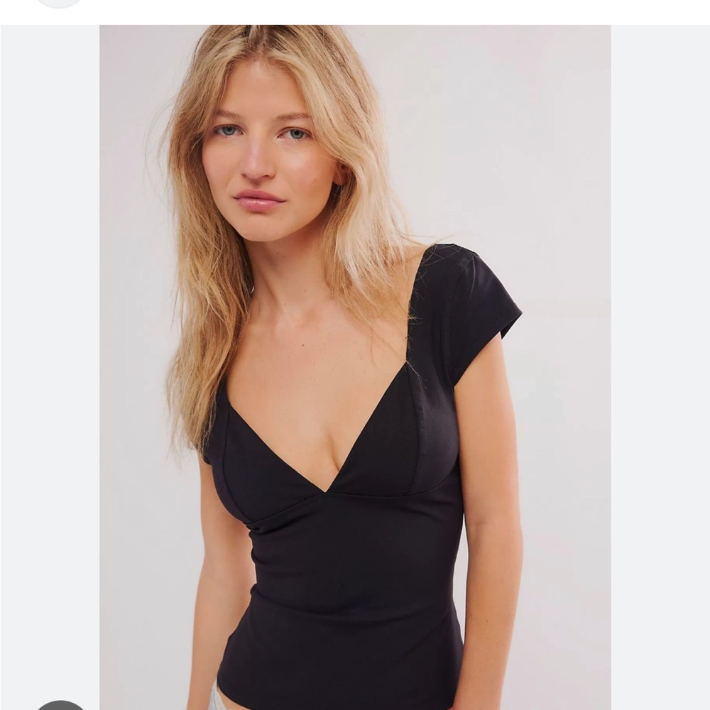 Free People Black Deep V-Neck Blouse